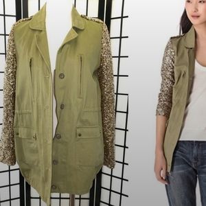 Olive green jacket with gold sleeves